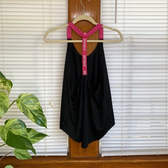 Nike Dri-Fit Women's Size Large Black Tank Top Pink Straps Racer T-Back - Picture 3 of 6